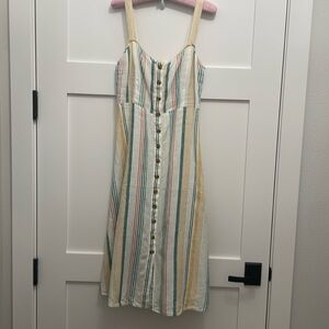 Madewell Linen Button Front Striped Sun Dress Size 6